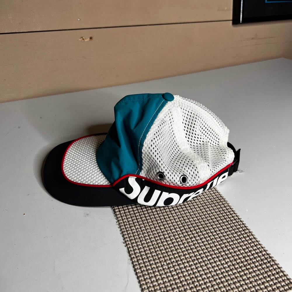 Supreme Side Logo 5-Panel Mesh Camp Cap Teal White Black Strapback Hat